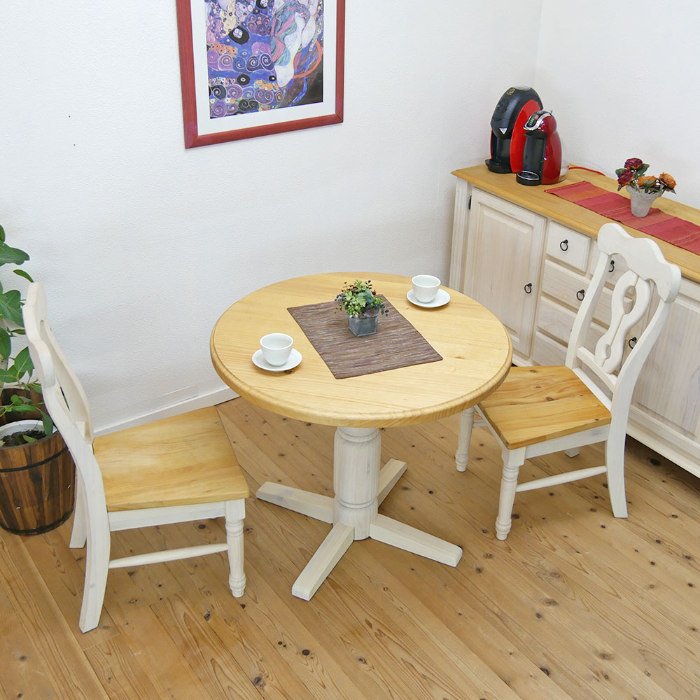 丸型テーブル90cm+チェアLacko2脚セット(ミルキーホワイト色)