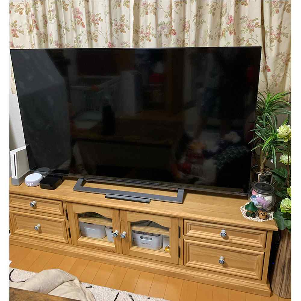 テレビボード巾150cm(ナチュラル色)｜ガラス扉｜陶器取手