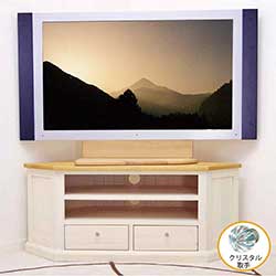 コーナーテレビボード巾110cm(ミルキーホワイト色)|クリスタル取手