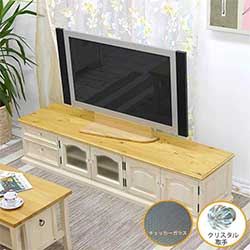 テレビボード巾180cm(ミルキーホワイト色)|ガラス扉|クリスタル取手|チェッカーガラス扉