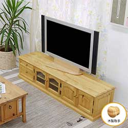テレビボード巾180cm(ナチュラル色)|ガラス扉|木製取手