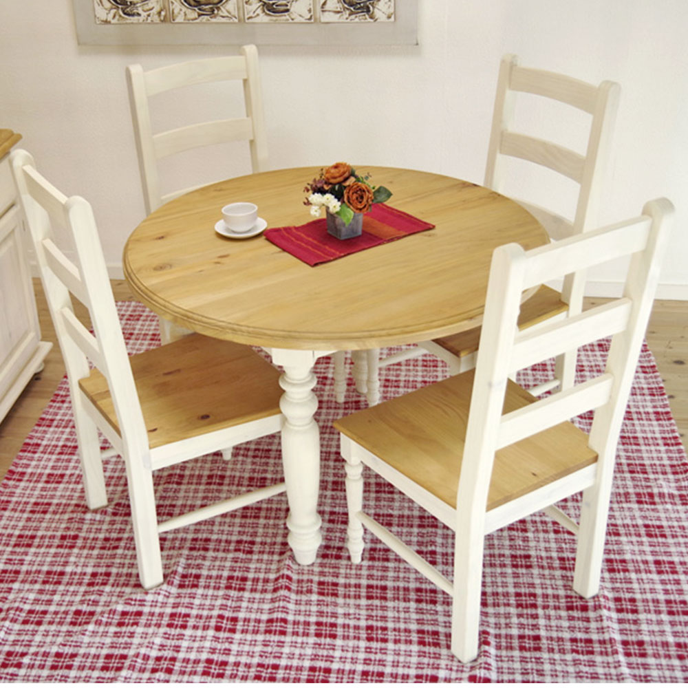 丸型テーブル110cm+チェアGKT4脚セット(ミルキーホワイト色)