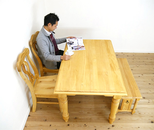 幅140cmテーブル+椅子2脚+ベンチセット｜Lacko｜NA色