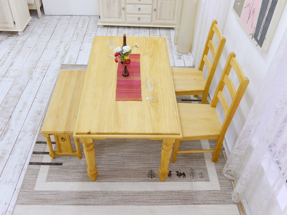 160cm幅のダイニングセット 4人掛けテーブル 無垢木製の食卓 天然木