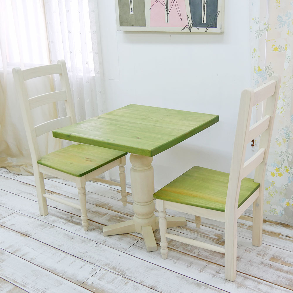 カフェテーブル70×75cm+チェアGKT2脚セット(ミルキーグリーン色)
