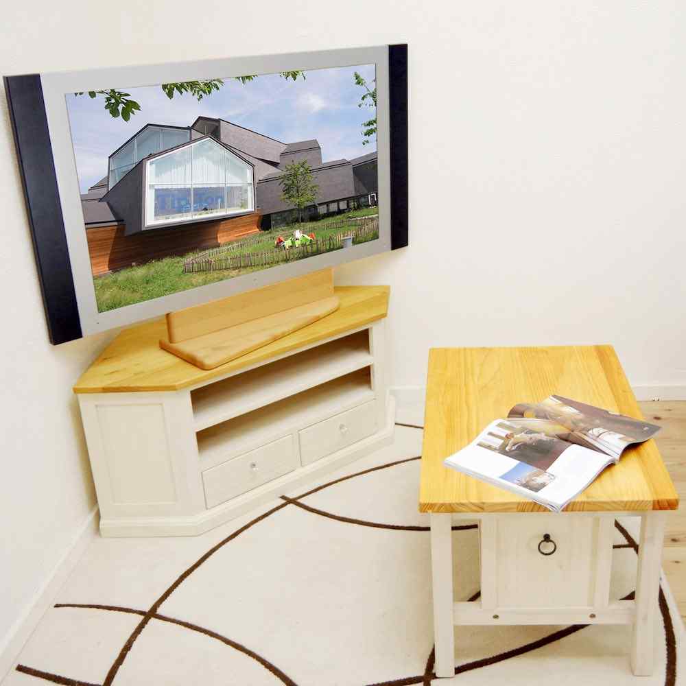 白いカントリーテレビ台 コーナータイプ/クリスタル取手/ミルキーホワイト色