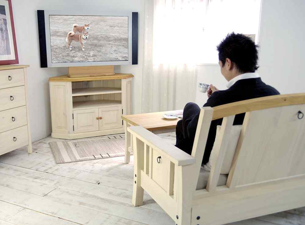 高さ73cm白いカントリーコーナーテレビ台
