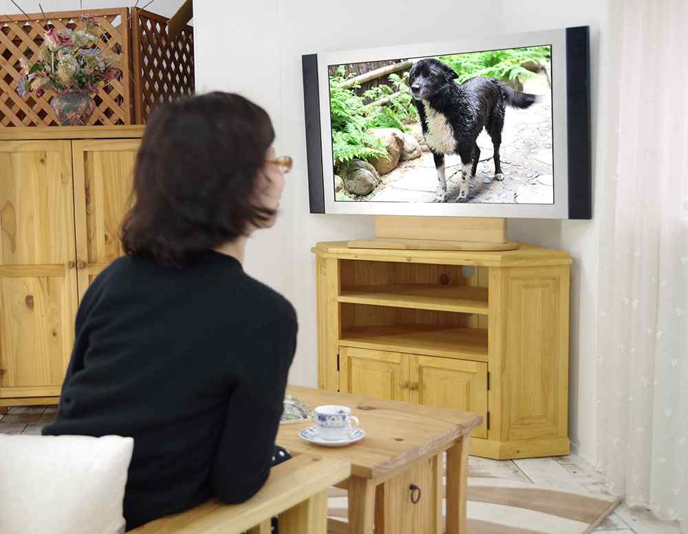 高さ73cmのカントリーコーナーテレビボード木製取手