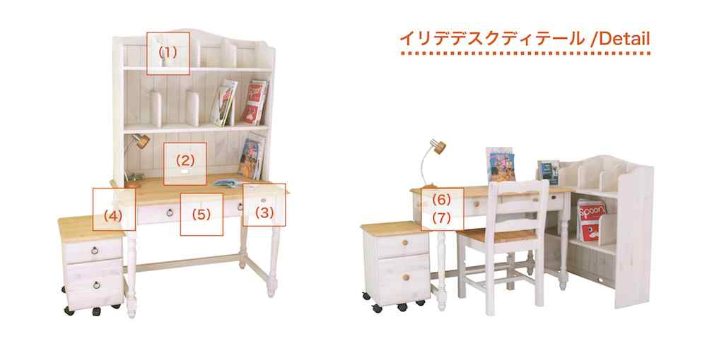 ミルキーホワイト色かわいいデスク